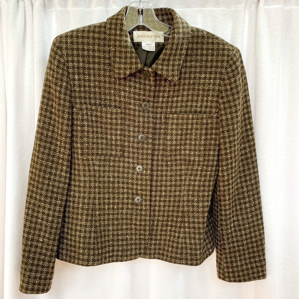 Jones New York Olive Green Tweed Blazer/Jacket, Size 10